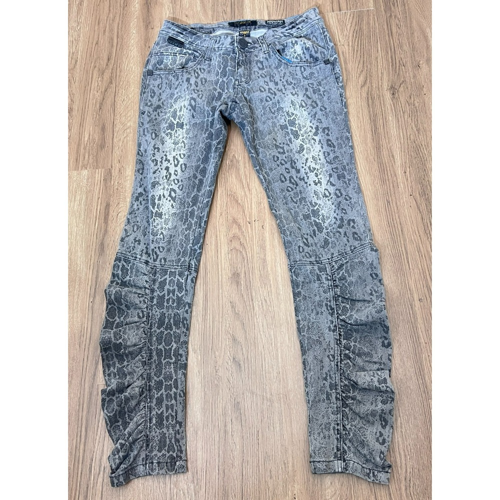 Rocawear Hannah Skinny Rouched Leg‎ Leopard Print Gray Black Y2K Streetwear